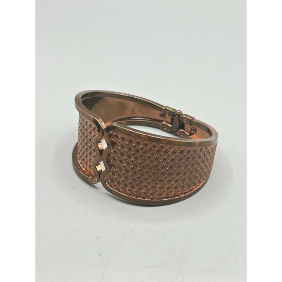 Vintage Genuine Copper Bangle Statement Clamper Bracelet Textured Wide Design - Picture 4 of 9